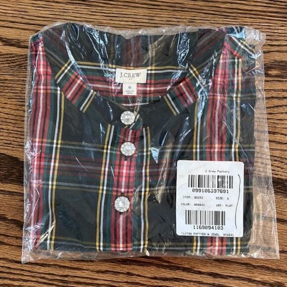 J Crew Tartan poplin top with jewel buttons, BD252, Small - Picture 4 of 4